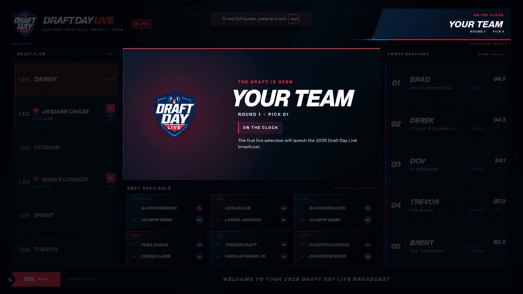 Draft Day Live Network broadcast preview